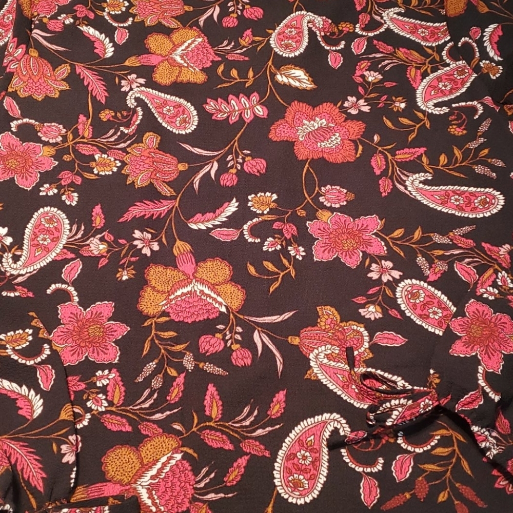 Zac & Rachel Red Black Tie Sleeve Flower Printed Paisley Blouse Size Small NWT - Picture 5 of 5